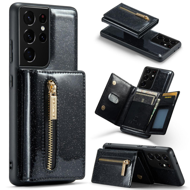 For Samsung Galaxy S21 Ultra 5G DG.MING M3 Series Glitter Powder Card Bag Leatherette Case(Black)