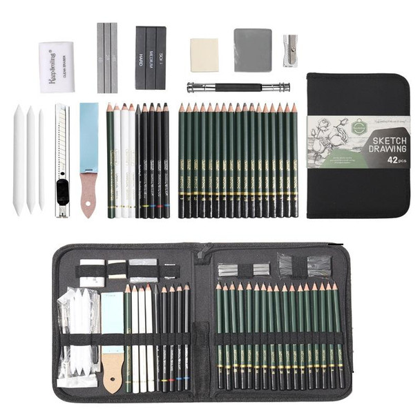 42 In 1 Drawing Painting Sketch Kit with Pencil Erasers Sharpener(Black)