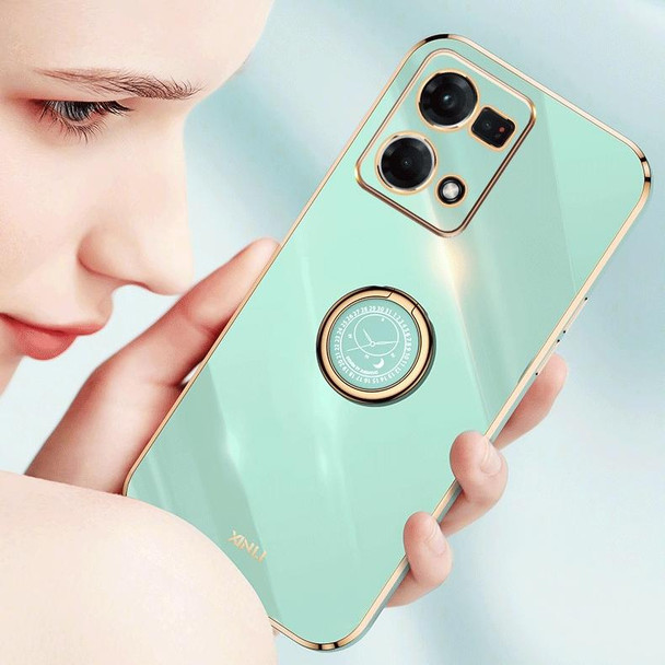 For OPPO Reno7 4G Global XINLI Straight Edge 6D Electroplate TPU Phone Case with Ring Holder(White)