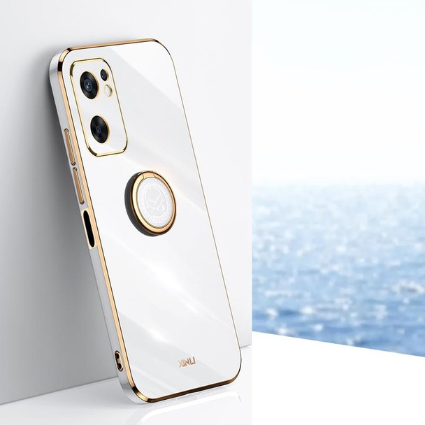 For OPPO Reno7 SE XINLI Straight Edge 6D Electroplate TPU Phone Case with Ring Holder(White)