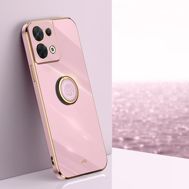 For OPPO Reno8 XINLI Straight Edge 6D Electroplate TPU Phone Case with Ring Holder(Cherry Purple)
