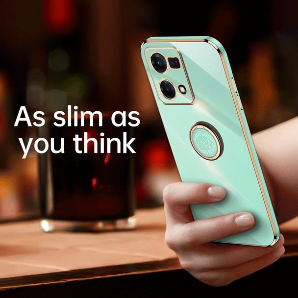 For OPPO Reno7 4G Global XINLI Straight Edge 6D Electroplate TPU Phone Case with Ring Holder(Mint Green)