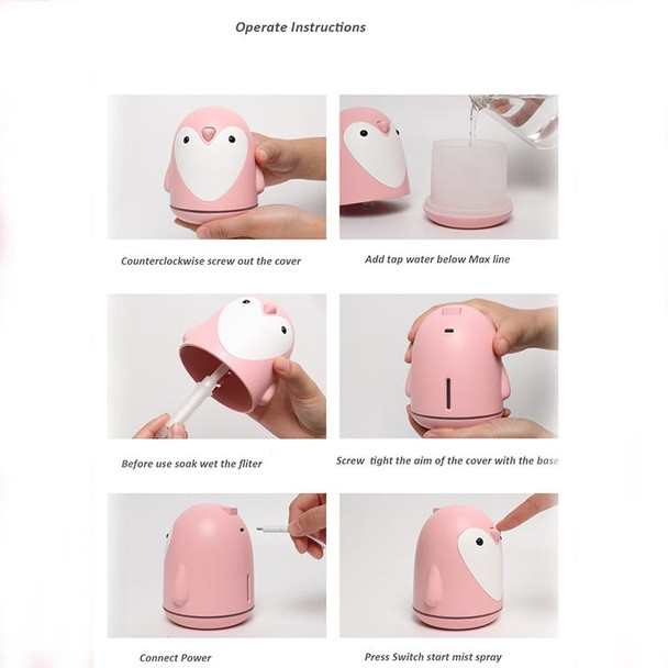 220ml Aroma Humidifier Cute Penguin USB Air Diffuser Home Office Car Mist Maker Air Purifier(Pink)