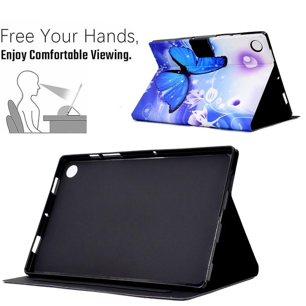 For Lenovo M10 Plus Electric Pressed TPU Smart Leatherette Tablet Case(Blue Butterfly)