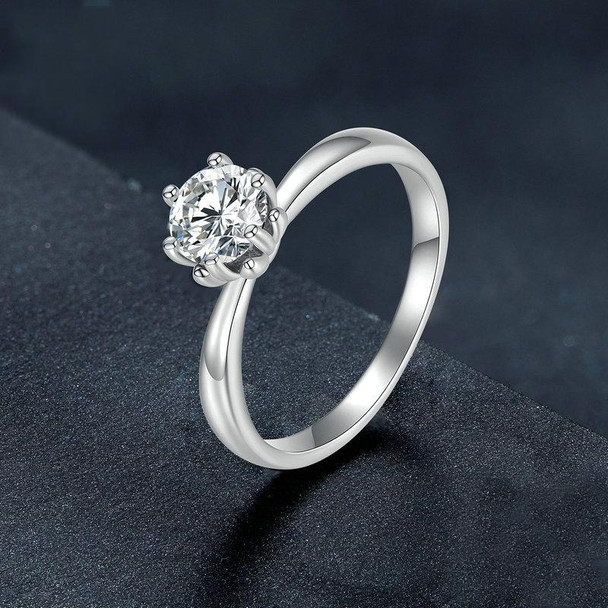 MSR006 Sterling Silver S925 Six Claw Moissanite Ring White Gold Plated Jewellery, Size: No.9