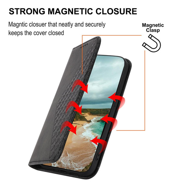 For Realme 10 4G Cubic Grid Calf Texture Magnetic Leatherette Phone Case(Black)