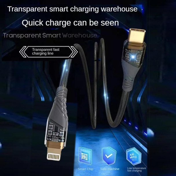 2pcs PD30W USB-C / Type-C to 8 Pin Transparent 3A Fast Charging Data Cable, Length: 1m(Black)
