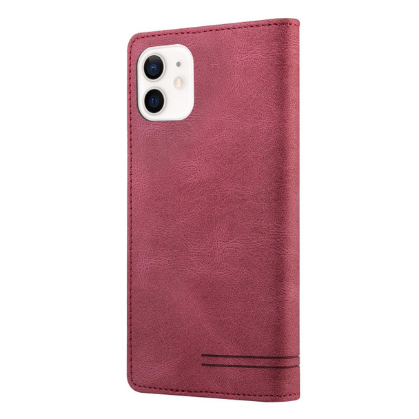 Skin Feel Anti-theft Brush Horizontal Flip Leather Case with Holder & Card Slots & Wallet - iPhone 12 / 12 Pro(Wine Red)