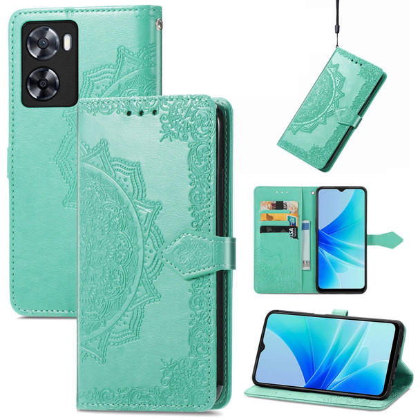 For OPPO  A57 4G Mandala Flower Embossed Leatherette Phone Case(Green)