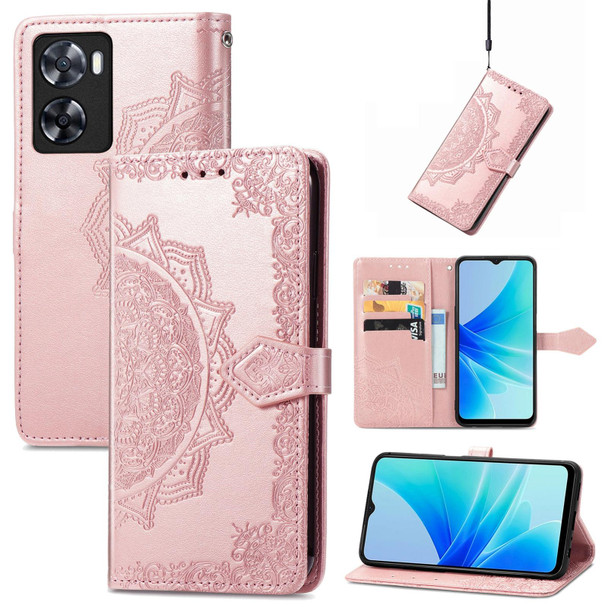 For OPPO  A57 4G Mandala Flower Embossed Leatherette Phone Case(Rose Gold)