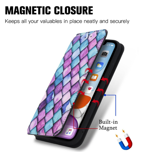 Colorful Magnetic Horizontal Flip PU Leatherette Case with Holder & Card Slot & Wallet - iPhone 12 / 12 Pro(Purple Scales)