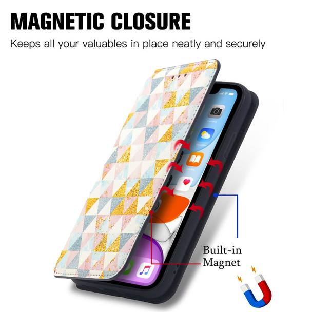 Colorful Magnetic Horizontal Flip PU Leatherette Case with Holder & Card Slot & Wallet - iPhone 12 mini(Rhombus)