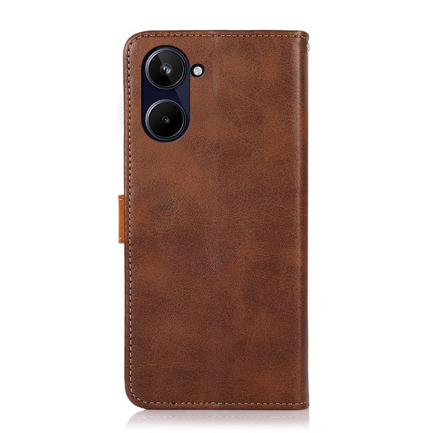 For Realme 10 4G KHAZNEH Dual-color Cowhide Texture Flip Leatherette Phone Case(Brown)