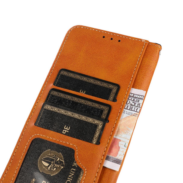 For Realme 10 4G KHAZNEH Dual-color Cowhide Texture Flip Leatherette Phone Case(Brown)