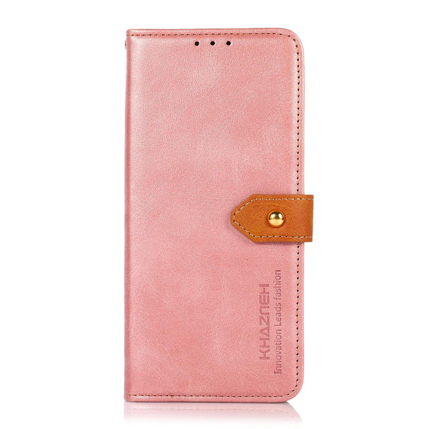 For Samsung Galaxy A34 5G KHAZNEH Dual-color Cowhide Texture Flip Leatherette Phone Case(Rose Gold)