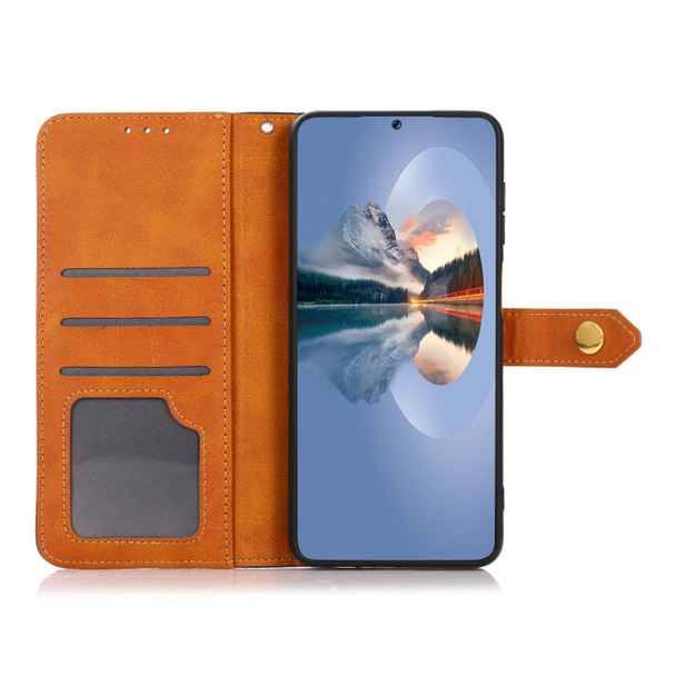 For Realme 10 Pro KHAZNEH Dual-color Cowhide Texture Flip Leatherette Phone Case(Brown)