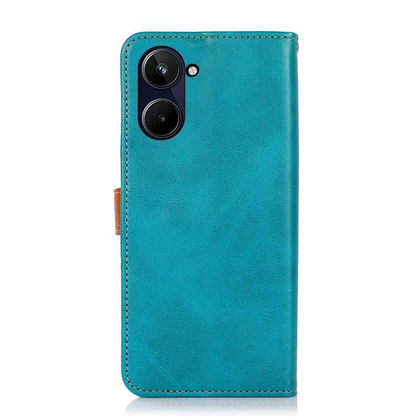 For Realme 10 Pro KHAZNEH Dual-color Cowhide Texture Flip Leatherette Phone Case(Blue)