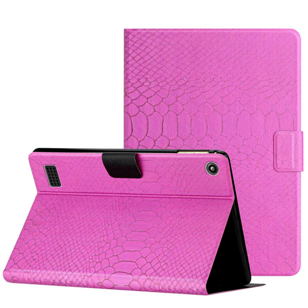 For Amazon Kindle Fire HD 7 2019/2017/2015 Solid Color Crocodile Texture Leatherette Tablet Case(Rose Red)