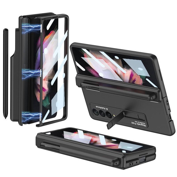 For Samsung Galaxy Z Fold3 5G GKK Full Coverage Magnetic Fold Hinge Shockproof Phone Case with Pen Slots(Black)