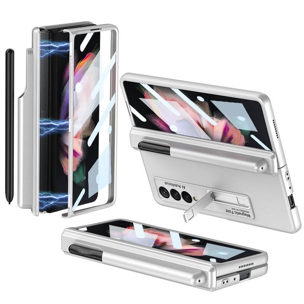 For Samsung Galaxy Z Fold3 5G GKK Full Coverage Magnetic Fold Hinge Shockproof Phone Case with Pen Slots(White)