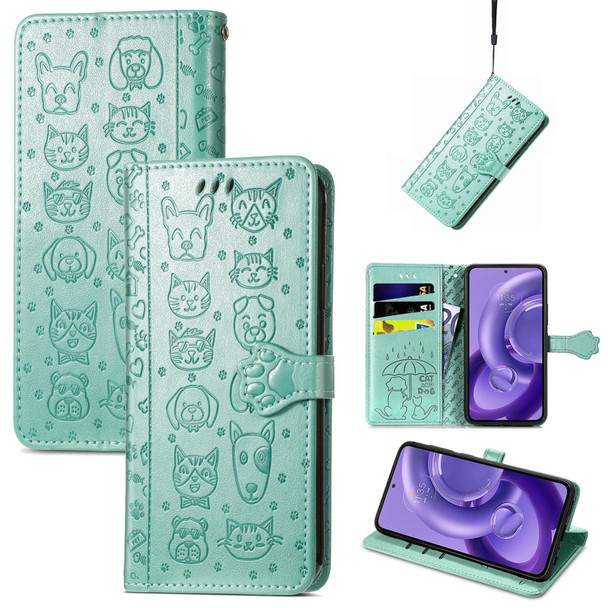 For Motorola Edge 30 Neo Cute Cat and Dog Embossed Leatherette Phone Case(Green)