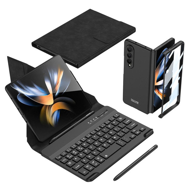 For Samsung Galaxy Z Fold3 5G GKK Magnetic Folding Bluetooth Keyboard Leatherette Case with Pen(Black)