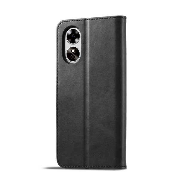 For OPPO A17 LC.IMEEKE Calf Texture Leatherette Phone Case(Black)