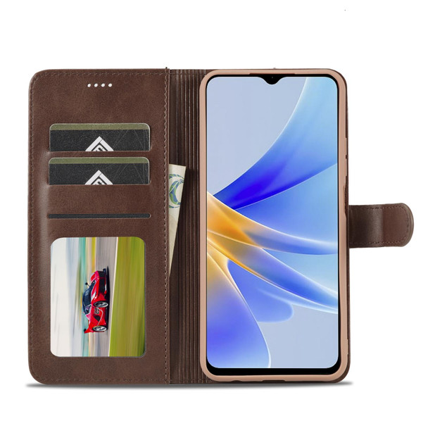 For OPPO A17 LC.IMEEKE Calf Texture Leatherette Phone Case(Coffee)