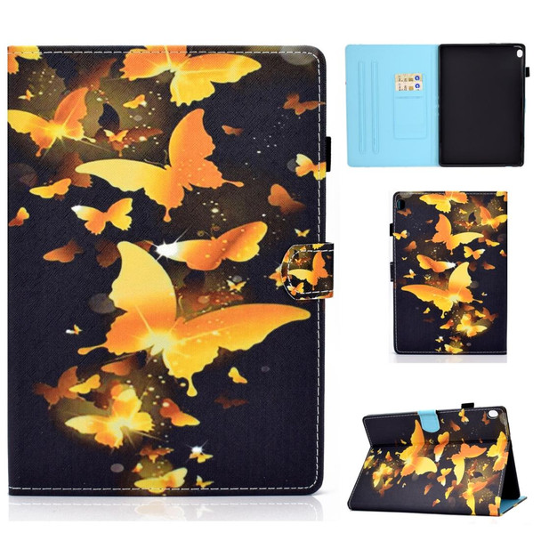 For Lenovo Tab M10 HD TB-X505F Colored Drawing Stitching Horizontal Flip Leatherette Case, with Holder & Card Slots & Sleep / Wake-up Function(Golden Butterfly)