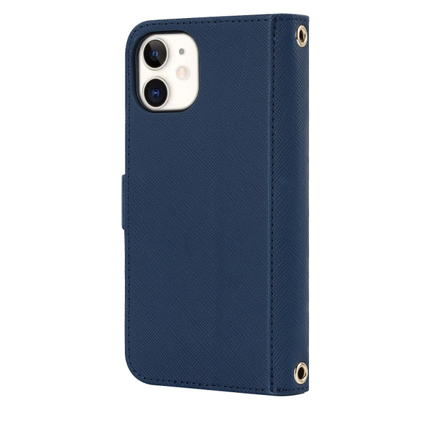 For iPhone 12 mini Cross Texture Lanyard Leatherette Phone Case(Blue)