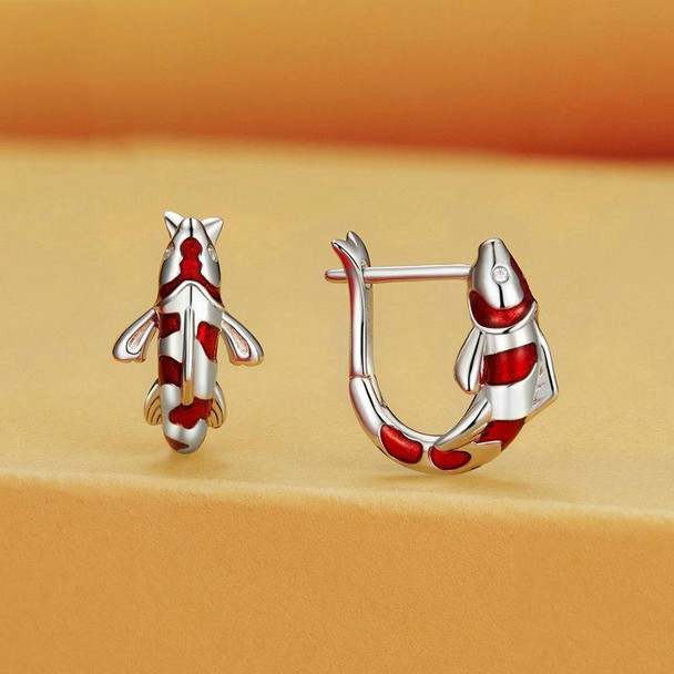 BSE742 Sterling Silver S925 Zirconia White Gold Plated Good Luck Koi Earrings