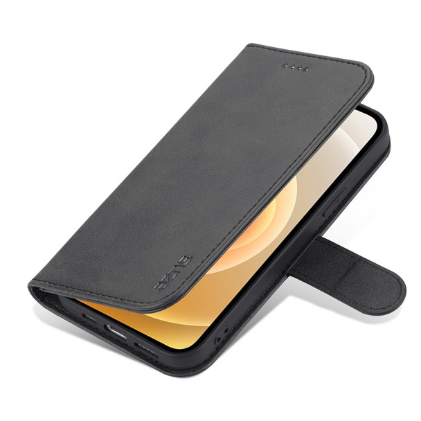 AZNS Skin Feel Calf Texture Horizontal Flip Leatherette Case with Card Slots & Holder & Wallet - iPhone 12 Pro(Black)
