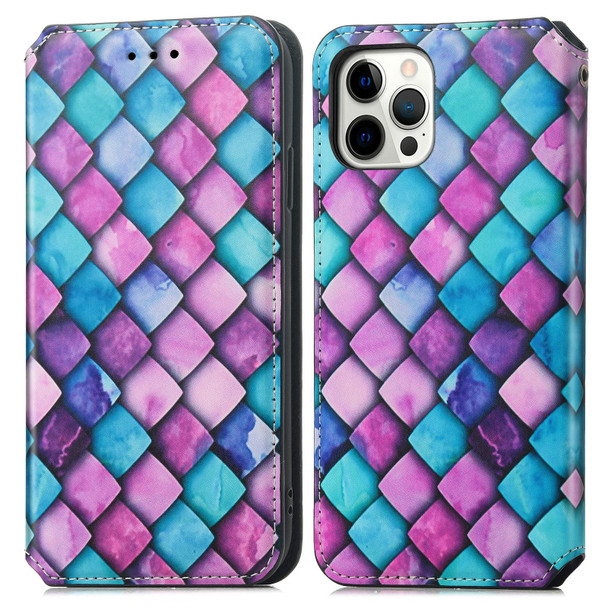 Colored Drawing Magnetic Horizontal Flip PU Leatherette Case with Holder & Card Slots & Wallet - iPhone 11 Pro(Purple Scales)