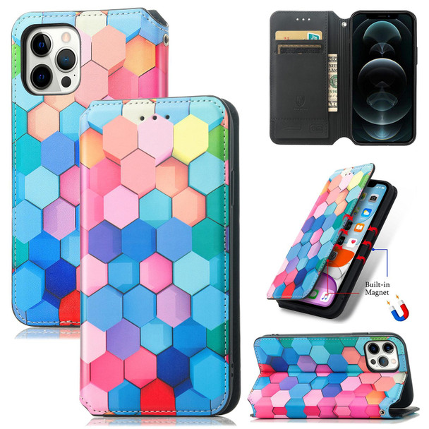 Colored Drawing Magnetic Horizontal Flip PU Leatherette Case with Holder & Card Slots & Wallet - iPhone 12 Pro Max(Color Honeycomb)