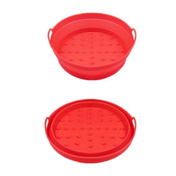 2pcs Air Fryer Grill Mat High Temperature Resistant Silicone Baking Tray, Specification: Large Round Red