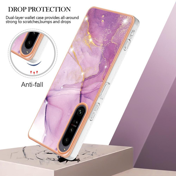 For Sony Xperia 1 IV Electroplating Marble Dual-side IMD Phone Case(Purple 001)