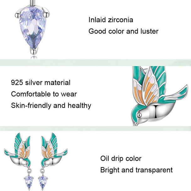 Drip Oil Craft Kingfisher Earrings Ring Set 925 Silver Jewelry, Style: Earrings