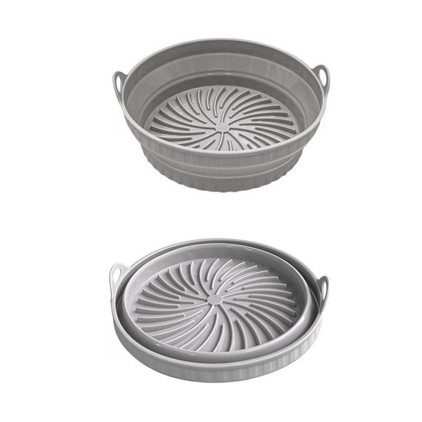 2pcs Air Fryer Grill Mat High Temperature Resistant Silicone Baking Tray, Specification: Round Gray