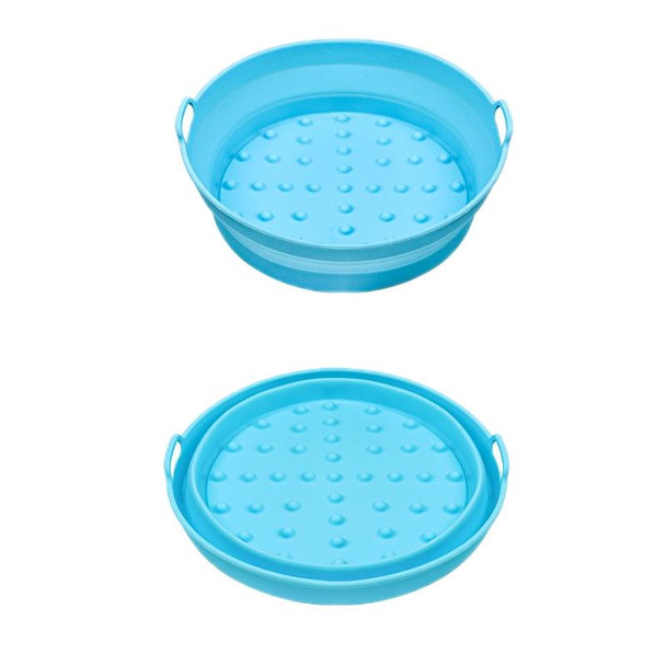 2pcs Air Fryer Grill Mat High Temperature Resistant Silicone Baking Tray, Specification: Large Round Blue