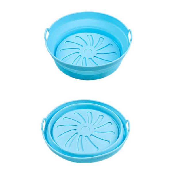 2pcs Air Fryer Grill Mat High Temperature Resistant Silicone Baking Tray, Specification: Round Inner Blue
