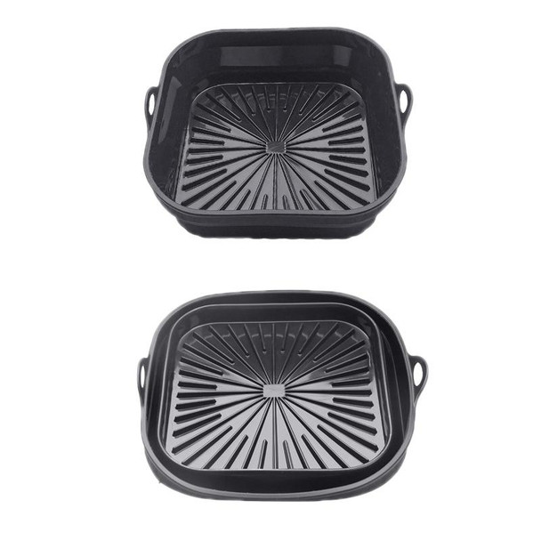 2pcs Air Fryer Grill Mat High Temperature Resistant Silicone Baking Tray, Specification: Rectangular Black