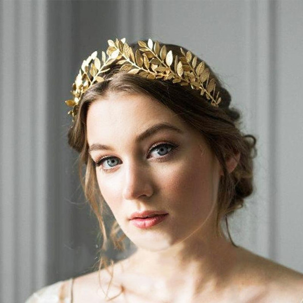 2pcs Metallic Leaves Branch Crown Hair Band Wedding Tiara Hair Accessories(Gold)