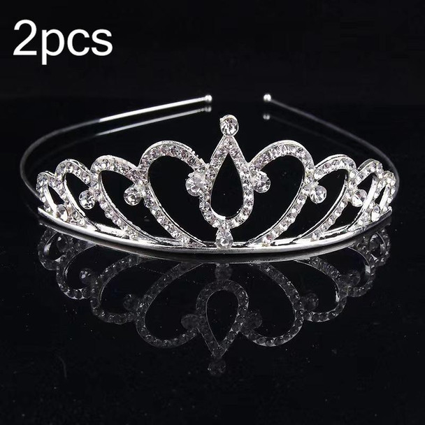 2pcs Little Girl Crown Hair Band Alloy Hair Ornaments Rhinestone Headdress(Model F)