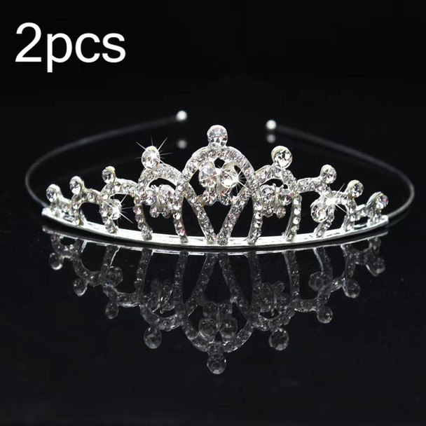 2pcs Little Girl Crown Hair Band Alloy Hair Ornaments Rhinestone Headdress(Model B)