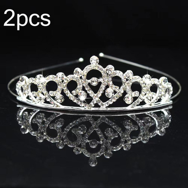 2pcs Little Girl Crown Hair Band Alloy Hair Ornaments Rhinestone Headdress(Model C)