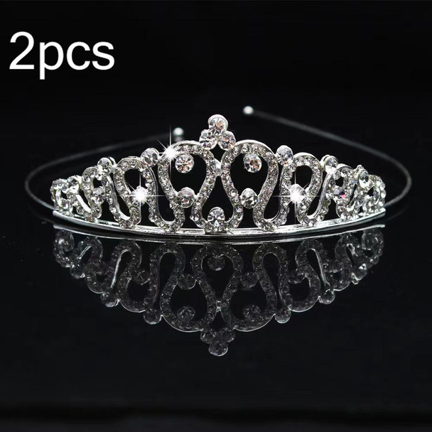 2pcs Little Girl Crown Hair Band Alloy Hair Ornaments Rhinestone Headdress(Model D)