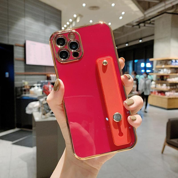 6D Pure Color Plating Protective Case with Wristband & Holder - iPhone 11 Pro(Rose Red)
