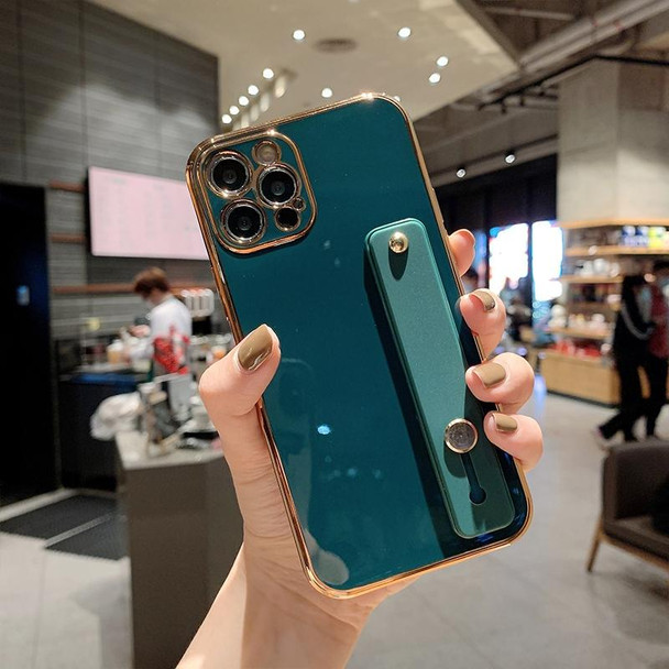 6D Pure Color Plating Protective Case with Wristband & Holder - iPhone 11 Pro(Dark Green)