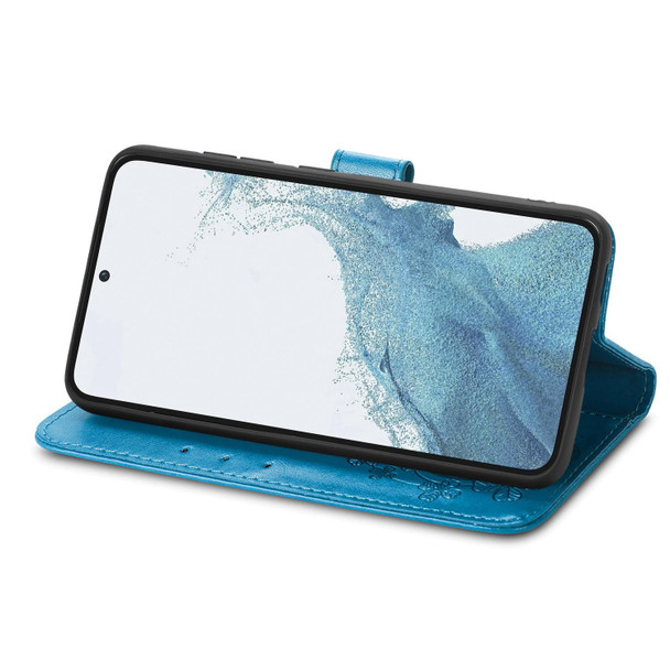 For Samsung Galaxy A04e Four-leaf Clasp Embossed Buckle Leatherette Phone Case(Blue)