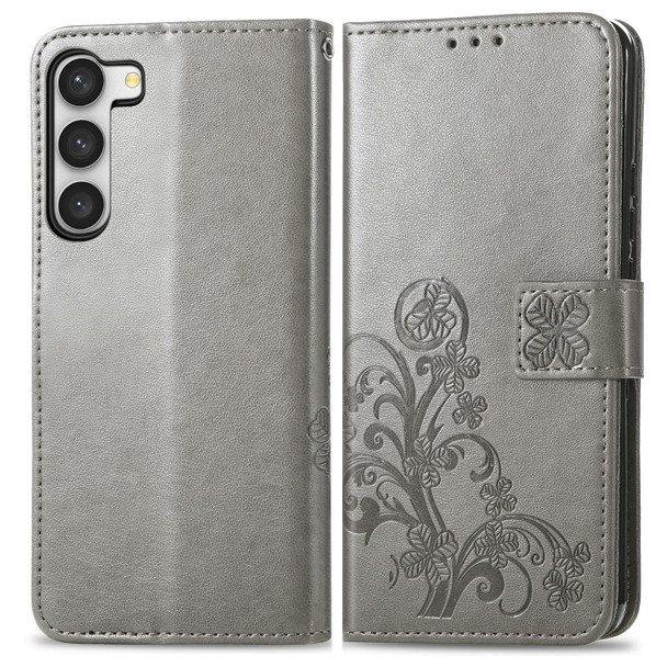 For Samsung Galaxy A04e Four-leaf Clasp Embossed Buckle Leatherette Phone Case(Gray)